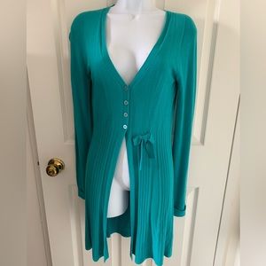 Turquoise/teal long button-up cardigan